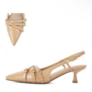 Tan Patent Slingback kitten Heels